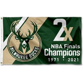 WinCraft Milwaukee Bucks 2 Time Basketball Champions Large Banner Flag
