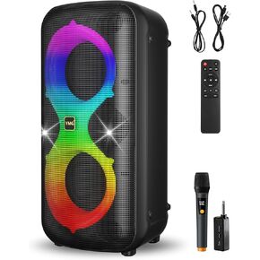 YMG Party Box Speaker 300W Peak Powerful, Outdoor Party Speaker with Bass 24H Play Music Mic Priority+ Karaoke Speaker Disco Lights for Indoor Dancing Singing or Speech(1 VHF MIC)