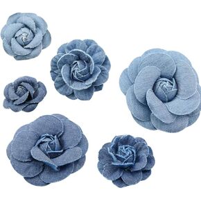 YXQ 6Pcs Fabric Flower 3 Sizes Denim Flowers Decoration DIY Crafts
