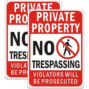 2 Pack Private Property No Trespassing Sign, 14x10 Inches Violators Will Be Prosecuted Warning Signs,Fade Resistant Reflective Aluminum,Waterproof, Easy to Mount