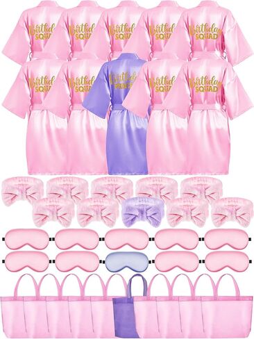 Bokon 40 Pcs Girls Spa Party Supplies 10 Birthday Squad Princess Robe 10 Tote Bags 10 Headbands 10 Spa Masks for Birthday in Kuwait