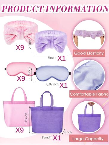 Bokon 40 Pcs Girls Spa Party Supplies 10 Birthday Squad Princess Robe 10 Tote Bags 10 Headbands 10 Spa Masks for Birthday in Kuwait