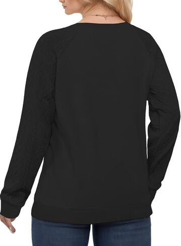 VISLILY Womens-Plus-Size-Sweatshirts Trendy Raglan Cable Knit Long Sleeve Shirts Casual Crewneck Pullover Tunic Tops XL-5XL in Saudi Arabia