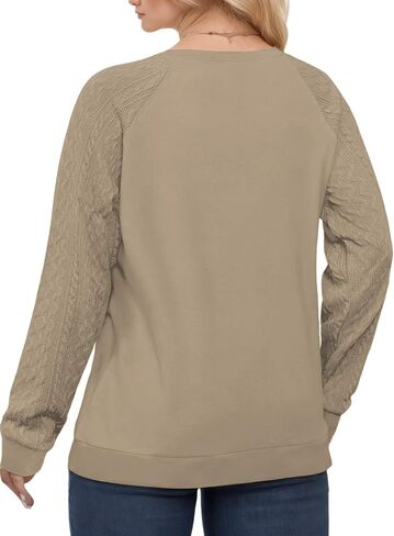 VISLILY Womens-Plus-Size-Sweatshirts Trendy Raglan Cable Knit Long Sleeve Shirts Casual Crewneck Pullover Tunic Tops XL-5XL in Saudi Arabia