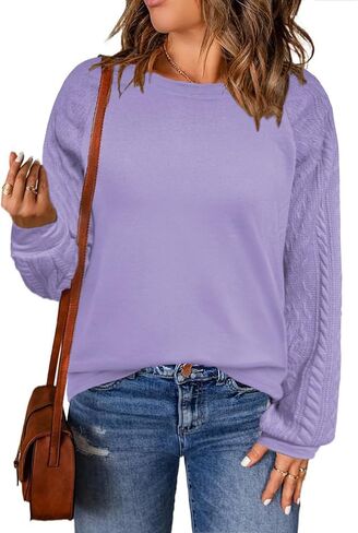 VISLILY Womens-Plus-Size-Sweatshirts Trendy Raglan Cable Knit Long Sleeve Shirts Casual Crewneck Pullover Tunic Tops XL-5XL in Saudi Arabia