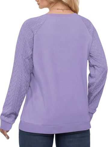 VISLILY Womens-Plus-Size-Sweatshirts Trendy Raglan Cable Knit Long Sleeve Shirts Casual Crewneck Pullover Tunic Tops XL-5XL in Saudi Arabia