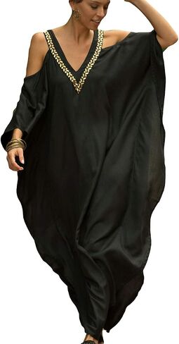 Bsubseach Turkish Cold Shoulder Kaftan Dresses Swimsuit Cover Up Maxi Dress Beach Cover Ups in Kuwait