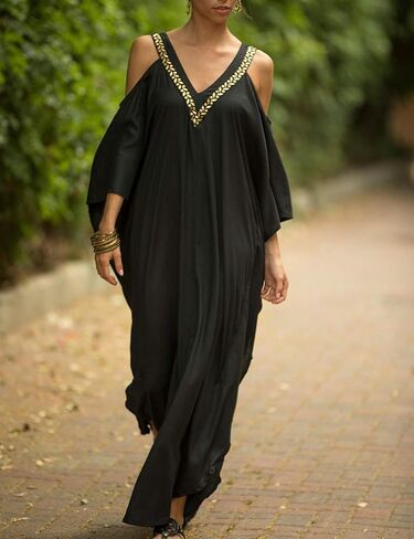 Bsubseach Turkish Cold Shoulder Kaftan Dresses Swimsuit Cover Up Maxi Dress Beach Cover Ups in Kuwait
