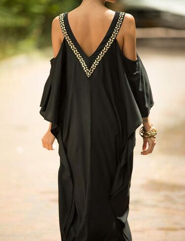 Bsubseach Turkish Cold Shoulder Kaftan Dresses Swimsuit Cover Up Maxi Dress Beach Cover Ups in Kuwait