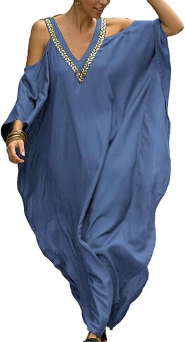 Bsubseach Turkish Cold Shoulder Kaftan Dresses Swimsuit Cover Up Maxi Dress Beach Cover Ups in Kuwait