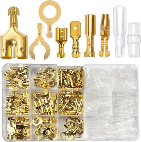 Gold 3.9mm Bullet/6.3mm Spade/Ring Fork Spade Wire Connectors Male Female 280Pcs, 3.9mm Double Bullet Crimp Terminal Quick Splice Wire Connector with Insulation Sleeve for Motorcycle Car Audio Speaker in Saudi Arabia
