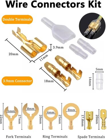 Gold 3.9mm Bullet/6.3mm Spade/Ring Fork Spade Wire Connectors Male Female 280Pcs, 3.9mm Double Bullet Crimp Terminal Quick Splice Wire Connector with Insulation Sleeve for Motorcycle Car Audio Speaker in Saudi Arabia