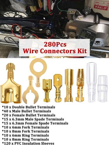Gold 3.9mm Bullet/6.3mm Spade/Ring Fork Spade Wire Connectors Male Female 280Pcs, 3.9mm Double Bullet Crimp Terminal Quick Splice Wire Connector with Insulation Sleeve for Motorcycle Car Audio Speaker in Saudi Arabia