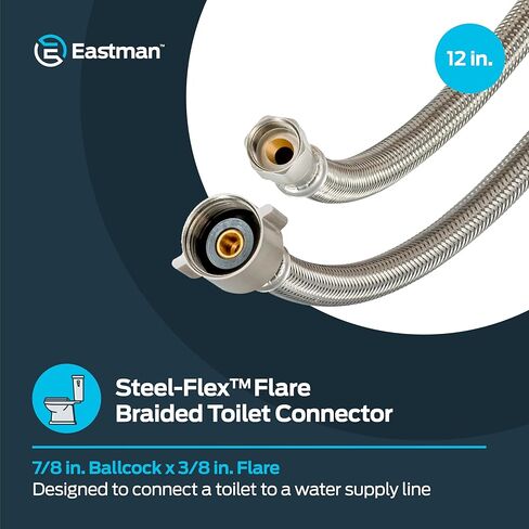 Eastman 12 inch المرحاض مرنة ، 7/8 بوصة المكسرات بالكرات × 3/8 بوصة توصيل مدخل مضيق ، خرطوم مرحاض مضفر من الفولاذ المقاوم للصدأ ، 48097 in Kuwait