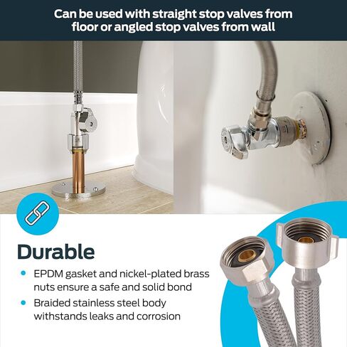 Eastman 12 inch المرحاض مرنة ، 7/8 بوصة المكسرات بالكرات × 3/8 بوصة توصيل مدخل مضيق ، خرطوم مرحاض مضفر من الفولاذ المقاوم للصدأ ، 48097 in Kuwait