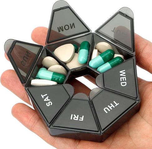 Pill Organizer, Pill Box, Small Pill Case, Medicine Pill Organizer 1 Time a Day, Weekly Pill Organizer, Pill Container, Pill holder, Daily Pill Organizer Travel Pill Organizer 7 Day (Black) in Saudi Arabia