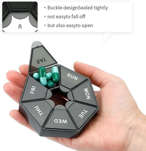 Pill Organizer, Pill Box, Small Pill Case, Medicine Pill Organizer 1 Time a Day, Weekly Pill Organizer, Pill Container, Pill holder, Daily Pill Organizer Travel Pill Organizer 7 Day (Black) in Saudi Arabia