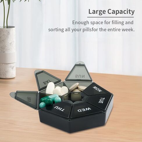 Pill Organizer, Pill Box, Small Pill Case, Medicine Pill Organizer 1 Time a Day, Weekly Pill Organizer, Pill Container, Pill holder, Daily Pill Organizer Travel Pill Organizer 7 Day (Black) in Saudi Arabia
