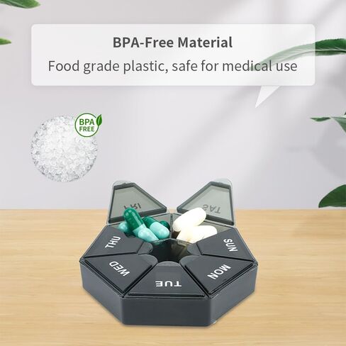 Pill Organizer, Pill Box, Small Pill Case, Medicine Pill Organizer 1 Time a Day, Weekly Pill Organizer, Pill Container, Pill holder, Daily Pill Organizer Travel Pill Organizer 7 Day (Black) in Saudi Arabia