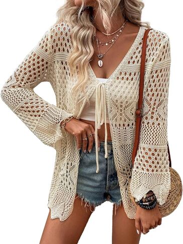 AI'MAGE Womens Kimono Beach Cover Up Crochet Swimsuit Coverups Summer Loose Knit Cardigans Causal Blouse Tops Swimwear S-XXL in Saudi Arabia