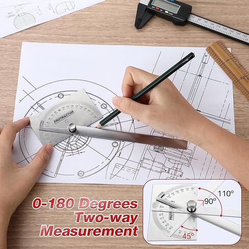 المنقلة المعدنية الممتدة ، مكتشف زاوية من 0 إلى 180 درجة ، مقفلة 6 بوصة مع ذراع من الفولاذ المقاوم للصدأ ، أدوات قياس النجارة الخشبية في الرأس أو التصميم المعماري للرسم والقياس in Kuwait