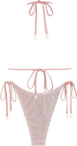 ZAFUL Women's Triangle Bikini Multiway Fishnet Tie Side Bandeau Halter String Bikini Set Two Piece Swimsuit Bathing Suits in Kuwait