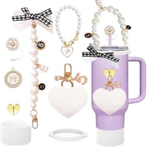 Stanley Cup Accessories Set Including Water Bottle Handle Strap, Siliocne Stanley Cup Boot, Siliocne Straw Cover, Stanley Charms for Stanley Cup 40oz & 30oz Tumbler