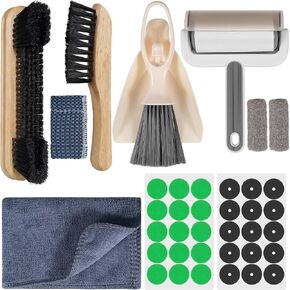 Billiard Pool Table Accessories Kit: 10 Piece Set with 2 Pool Table Brushes,2 Ferrule Polish Cloths,2 Cue Polish and Cleaning Cloths,Lint Roller,Dustpan and Broom,15 Marker Dots,15 Felt Repair Patches