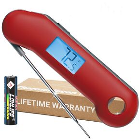 Professional Digital Meat Thermometer, Ultra Fast 0.5 Sec Instant Read, NIST Certified Accurate to ±0.5°F, IP67 Waterproof, Backlit, Auto Rotates/On/Off, Valentines Gift, Dark Red&Gray