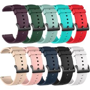 FitTurn 10pack Compatible with Garmin Forerunner 165/165 Music/645/645 Music/245/245 Music/45/45s/35/55/158 Smart Watch Fitness Tracker Bands, Replaceable Colorful glossy black buckle Silicone Watch Band Strap with Quick Release Pins