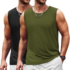 COOFANDY Mens Casual Tank Tops Moisture Wicking Muscle Sleeveless Shirts Soft Bamboo Viscose Tank Shirt 2 Pack