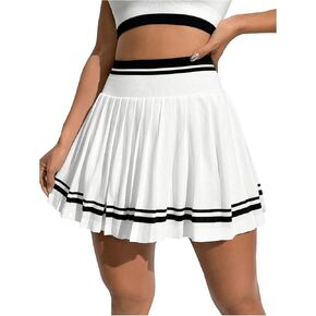 SHENHE Women's Pleated Mini Tennis Skirts Striped A Line High Waisted Workout Golf Skirts