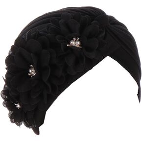 YYAOJHAO Women Flower Turban Hats - Ruffle Pre Tied Headwrap Caps Chemo Beanies Hijab Headscarf for Cancer Patient Hair Loss