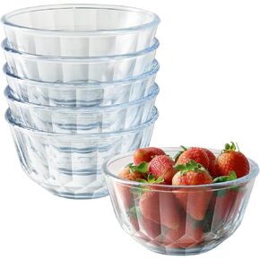 Freshmage 6 Pack Soup/Cereal Bowls Set, Extra Thick and Anti Resistant, 26oz Round Glass Diamond Cutting Kitchen Bowls, Microwave/Freezer/Dishwasher safe