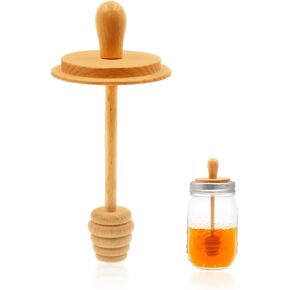 1pc Wooden Mason Jar Honey Dippers - Honey Dipper Wooden Stick for Regular Mouth Mason Jars, Honey Spoon Mason Jar Honeycomb Lid for Regular Mouth 16 oz Mason, Ball Jars (ONLY Honey Dippers)
