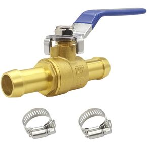 Brass Shut Off Valve 1" Hose Barb Ball Valve with Clamps for Water Fuel Air