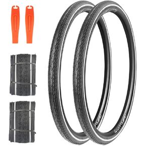 Road Bike Tire 2 Pack with Tubes 700 * 35C Reflective Wheel Rim Strip Bike Folding Replacement Tire for Fixed Gear/Gravel/Hybrid Bike, Night Reflective Safety Stripe Tire