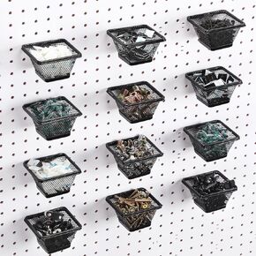 12 Sets Metal Pegboard Bins with Hooks Black Peg Board Organizer Accessories Pegboard Cups Pegboard Baskets for Organizing Garage Workshop Craft Room Workbench