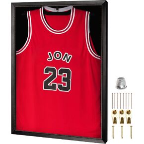 Jersey Display Frame Case, Sports Jersey Display Shadow Box for Basketball Football Soccer Baseball Tennis Hockey Shirt, HD plexiglass, Black Frame (1)