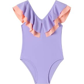 LIZENS Girls One Piece Swimwear Ruffle Flounce Criss-Cross Beach Bathing Suit 2-12 Years Swimsuit for Kids