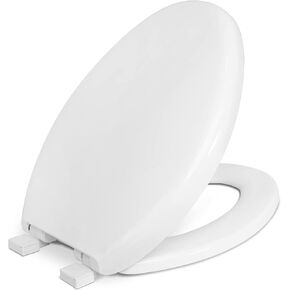 Centoco Elongated Toilet Seat Soft Close, Closed Front with Telescoping Cover, Plastic, Made in the USA, 3850SC-001, White