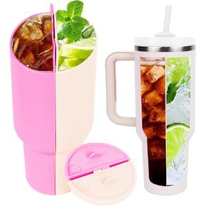 Inner 2-in-1 Cup Dividers for stanley 40oz, Stanley Accessories, Reusable Silicone Liner fits Beverages, fruit, ice cream, perfect for happy hour, party, office, outdoor (bright pink/pink with lid)