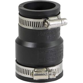 6I3J Flexible PVC Rubber Coupling with Stainless Steel Clamps, 1.9"x 1.6" Inner Diameter for 1-1/2" x 1-1/4" Nominal Pipe, Black