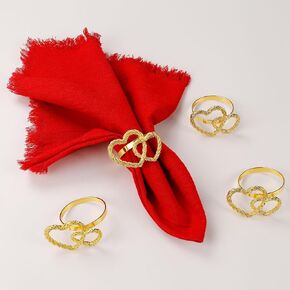 Love Napkin Rings, Gold Napkin Ring Holders for Valentines Day, Wedding, Anniversary Dinner Party, Table Decor, Golden Letter Centerpieces Bridal Shower Decor (Double Love-Gold)