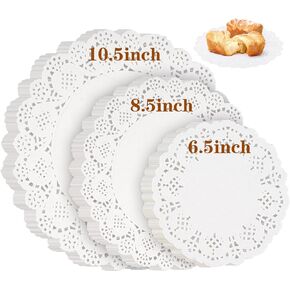 Paper Doilies Assorted Sizes, 6.5inch 8.5inch and 10.5 inch Doilies for Food, 99 Pieces Disposable Lace Paper Doilies for Tables, Round Paper Placemats Bulk for Cakes Desserts Crafts(White)