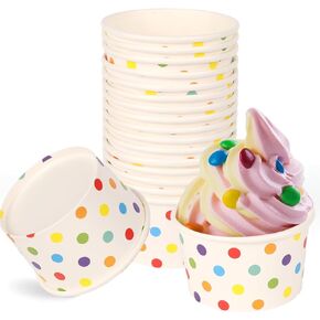9 oz Ice Cream Cups, Disposable Ice Cream Cups,Frozen Dessert Yogurt Cups, Paper Sundae Cups, Disposable Paper Dessert Bowls, Rainbow Polka Dots Party Supplies (50)