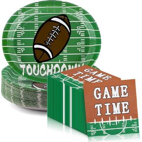 100Count Football Party Oval Paper Plates and Napkins Sets -10" x 12" Heavy Duty Party Plates and 6.5'' Napkins for Football Party