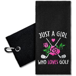 ERHACHAIJIA Just A Girl Who Love Golf Embroidered Golf Towel with Clip. Funny Golf Accessories Golf Gifts for Women Golf Lover Daughter Her Sister, Birthday Christmas Graduate Gift for Golf Fan