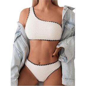 Milumia Women's 2 Piece One Shoulder Swimsuit Color Block High Waisted Bikini Set