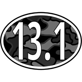 13.1 Half Marathon Running Camouflage Sticker | Removable Vinyl Heavy-Duty UV-Resistant Black Gray Camo Run Decal (4" x 3" Inch Oval) Made in The USA - for Car Bumper Laptop Window Bottle Hydro-Flask